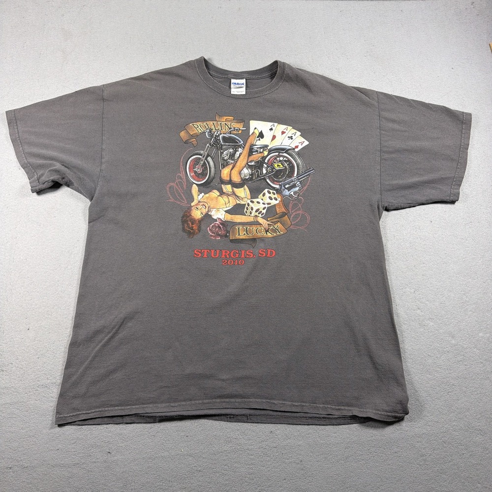 Sturgis SD Shirt Mens 2XL Gray 2010 Pin Up Girl Motorcycle Casino Biker Tee